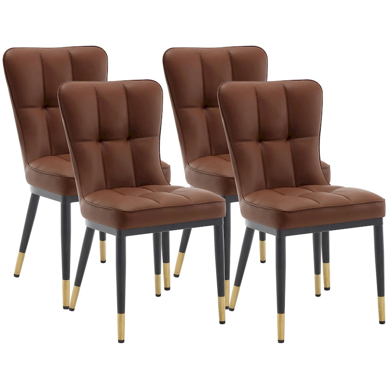 Lot de 4 chaises de salle à manger en similicuir avec motif à carreaux