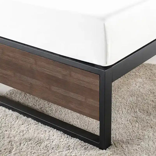 Lit plateforme en métal gris bambou de 14 pouces