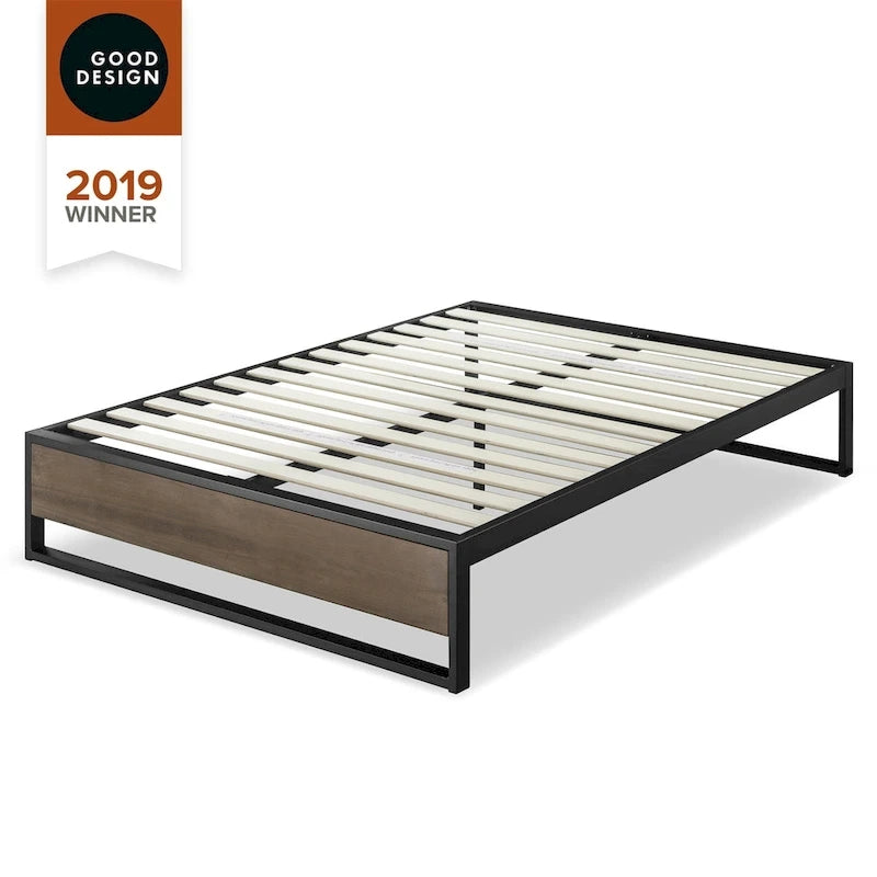 Lit plateforme en métal gris bambou de 14 pouces