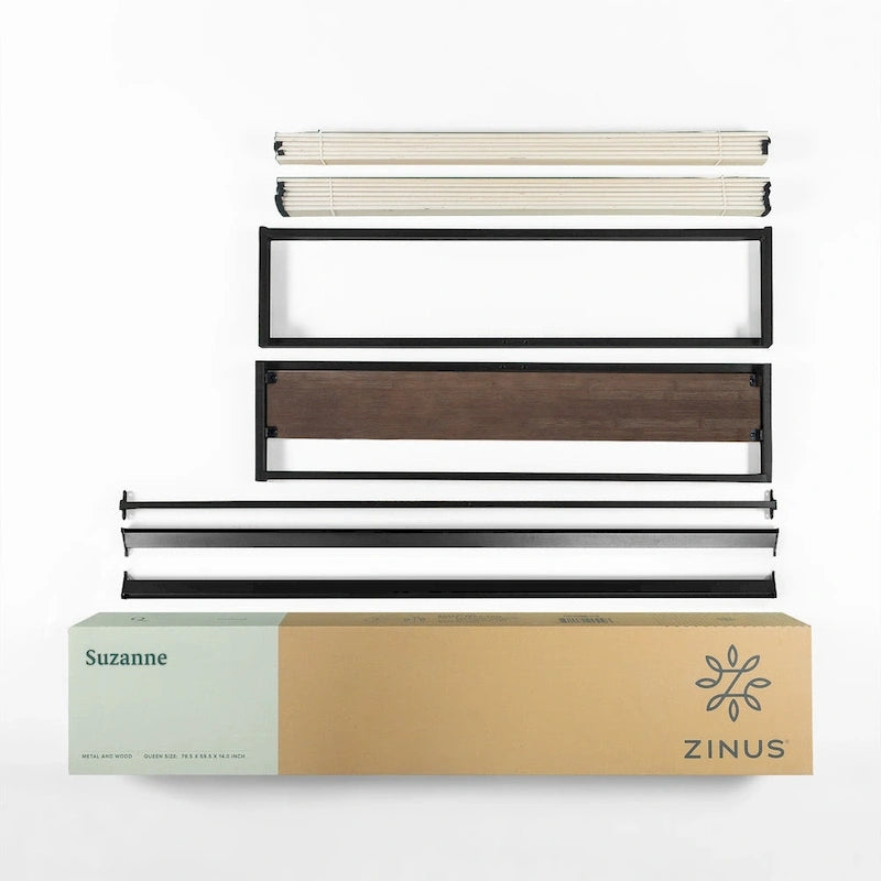 Lit plateforme en métal gris bambou de 14 pouces