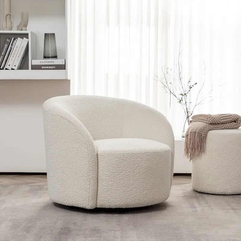 Fauteuil d'appoint pivotant rond en tissu bouclé 34 W