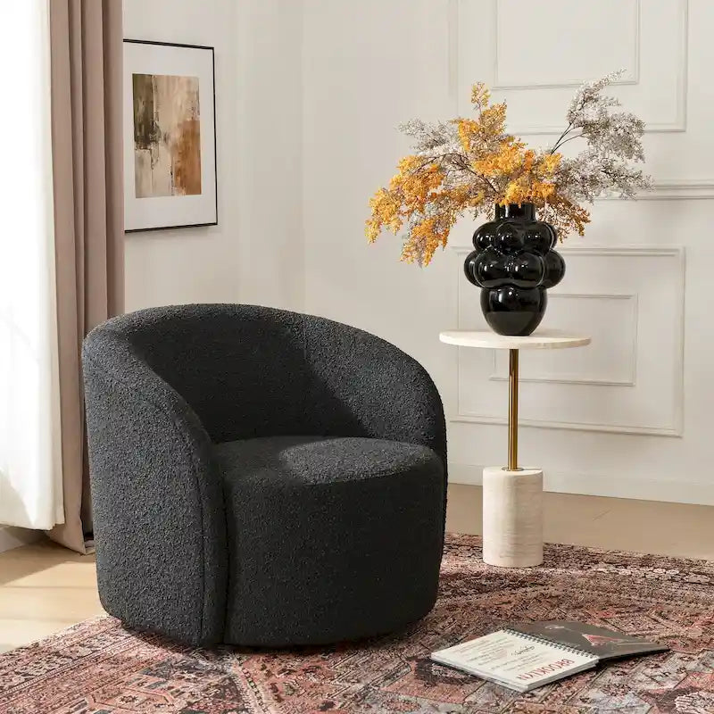Fauteuil d'appoint pivotant rond en tissu bouclé 34 W