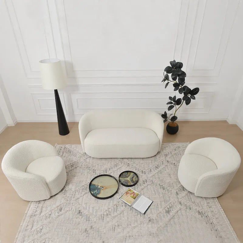 Fauteuil d'appoint pivotant rond en tissu bouclé 34 W