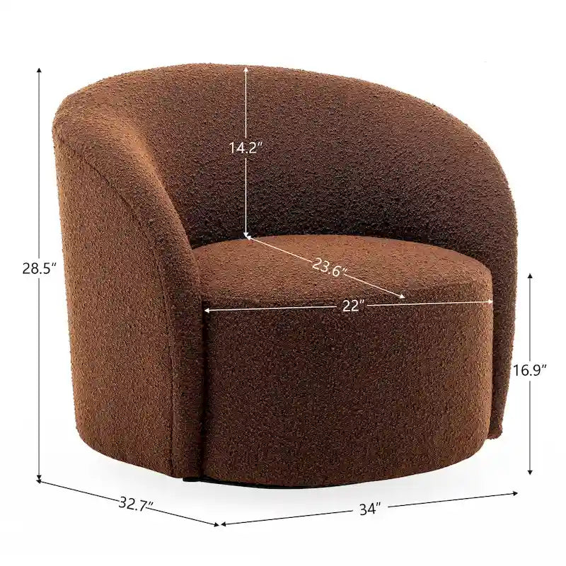 Fauteuil d'appoint pivotant rond en tissu bouclé 34 W