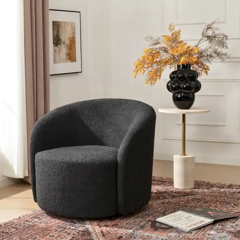 Fauteuil d'appoint pivotant rond en tissu bouclé 34 W