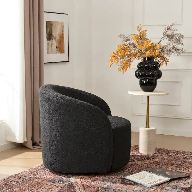Fauteuil d'appoint pivotant rond en tissu bouclé 34 W