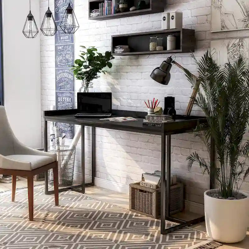 Bureau d'ordinateur métallique de 59 pouces avec ports USB