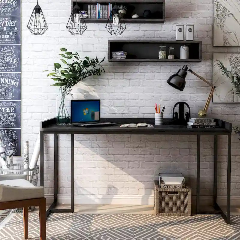 Bureau d'ordinateur métallique de 59 pouces avec ports USB