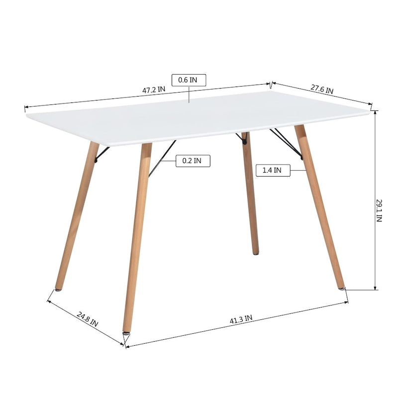 47,2 Table à manger rectangulaire blanche pour 4-6 personnes