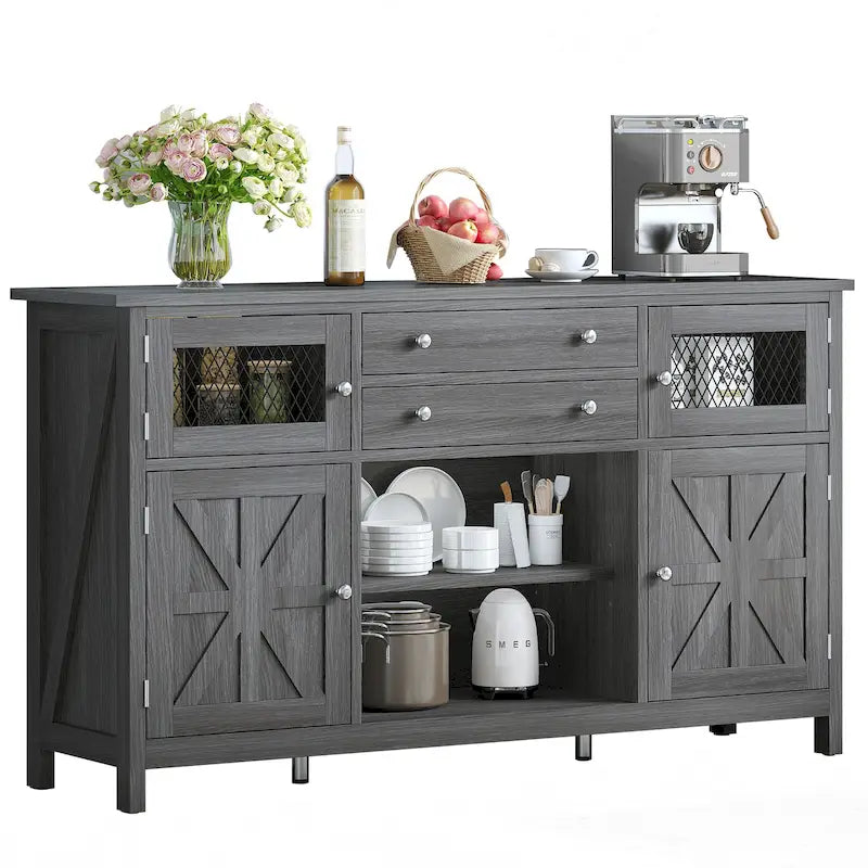 Buffet de ferme avec rangement, bahut à 2 tiroirs pour cuisine ou salle à manger