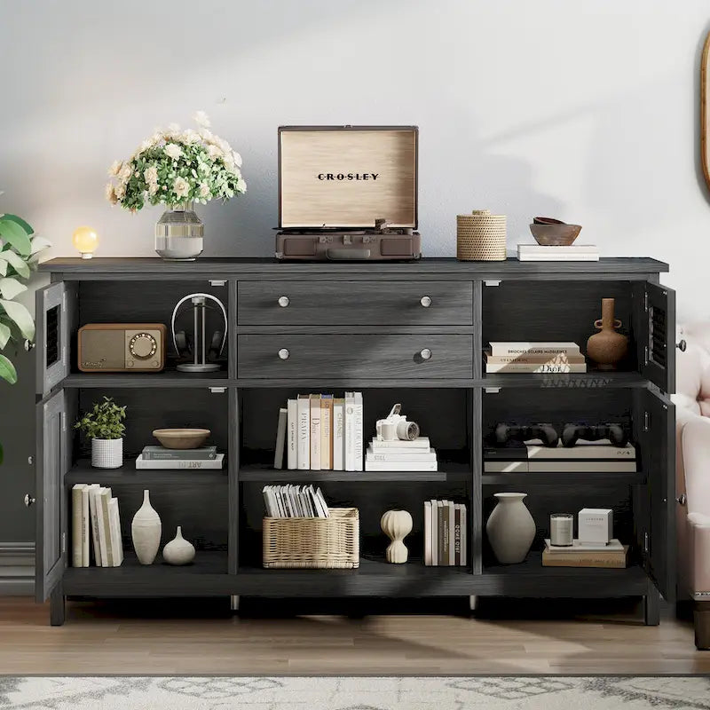 Buffet de ferme avec rangement, bahut à 2 tiroirs pour cuisine ou salle à manger