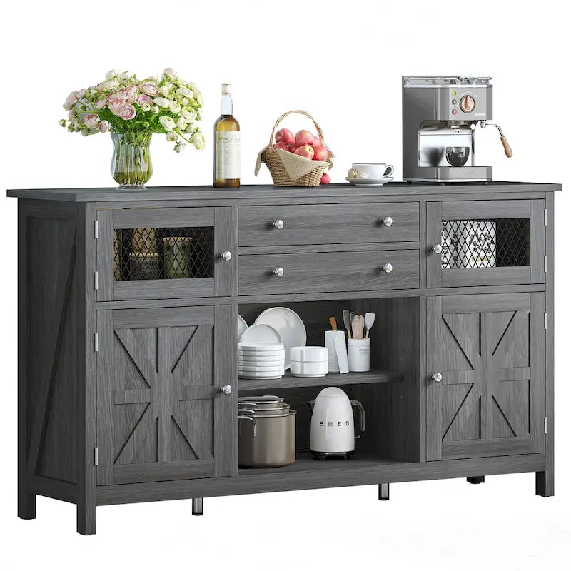 Buffet de ferme avec rangement, bahut à 2 tiroirs pour cuisine ou salle à manger