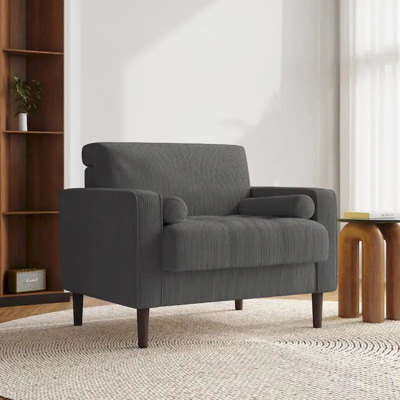 Fauteuil d'appoint large en velours côtelé moderne avec oreillers