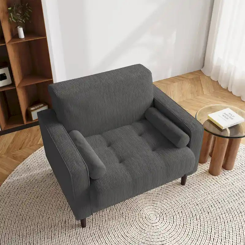 Fauteuil d'appoint large en velours côtelé moderne avec oreillers
