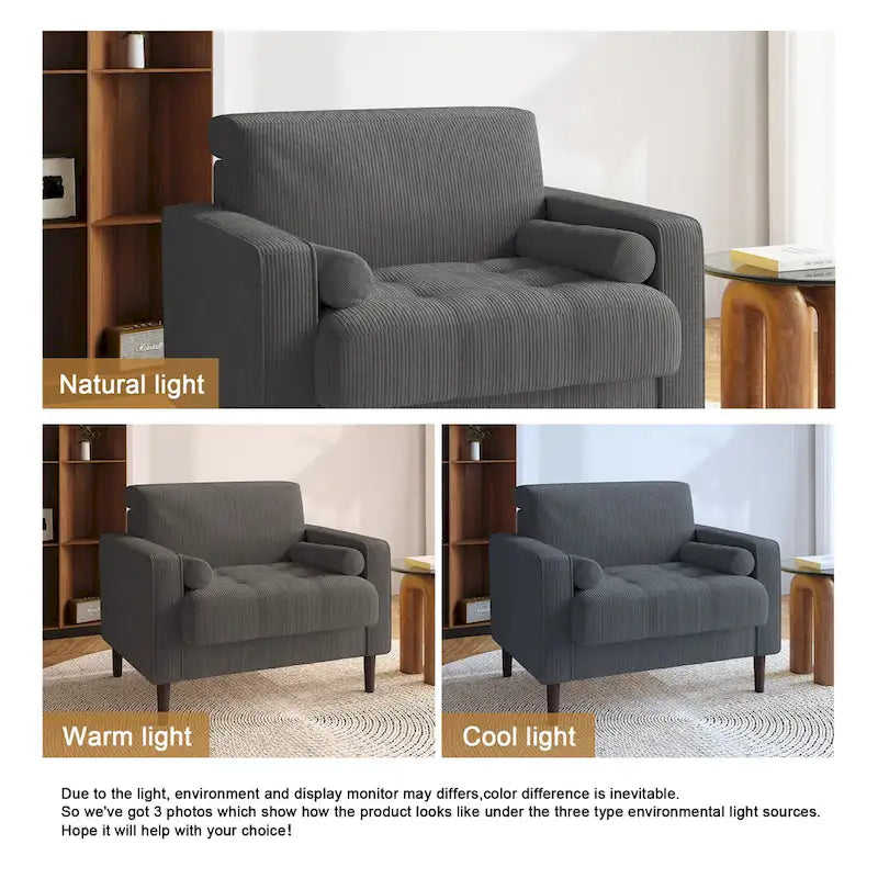 Fauteuil d'appoint large en velours côtelé moderne avec oreillers