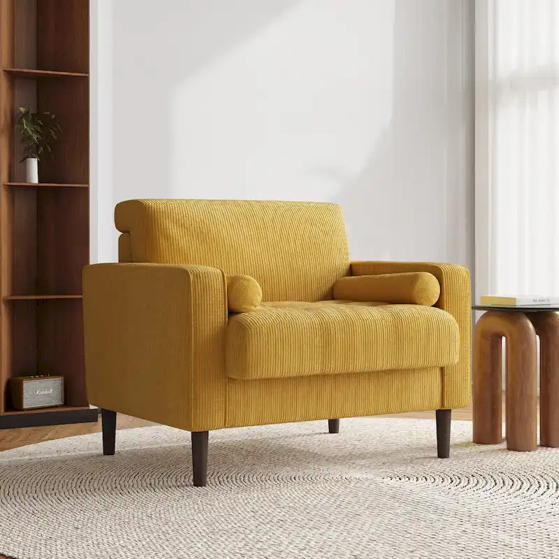 Fauteuil d'appoint large en velours côtelé moderne avec oreillers
