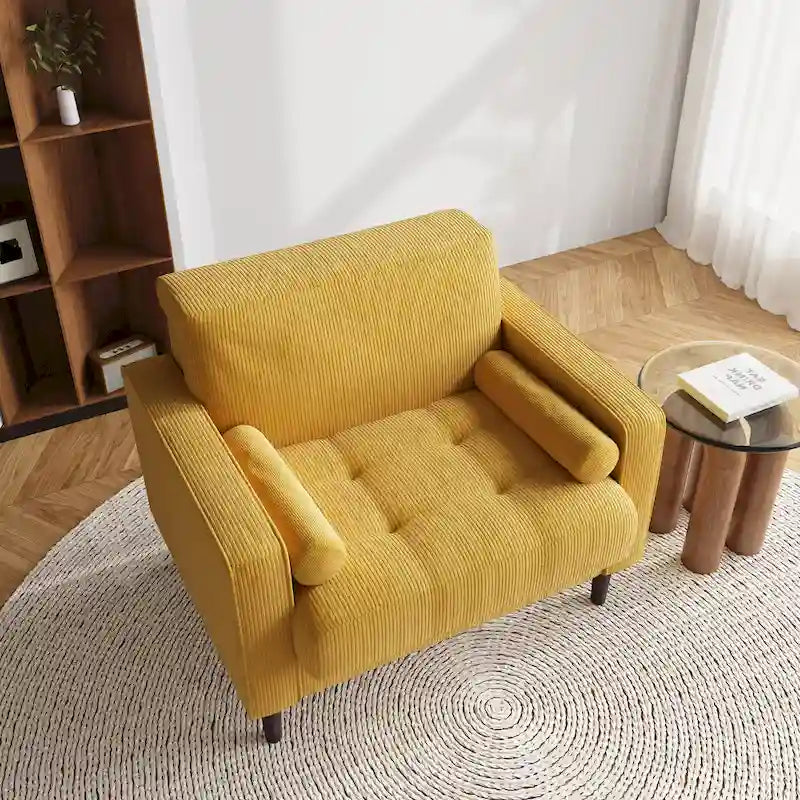 Fauteuil d'appoint large en velours côtelé moderne avec oreillers