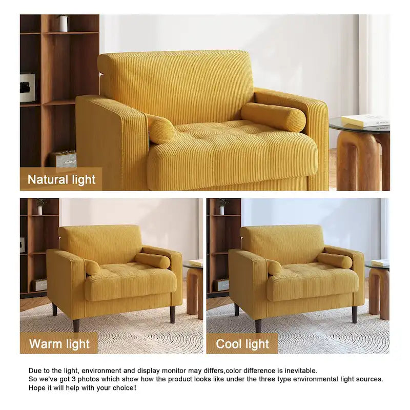 Fauteuil d'appoint large en velours côtelé moderne avec oreillers