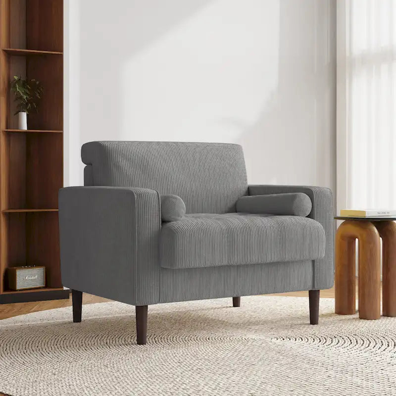 Fauteuil d'appoint large en velours côtelé moderne avec oreillers