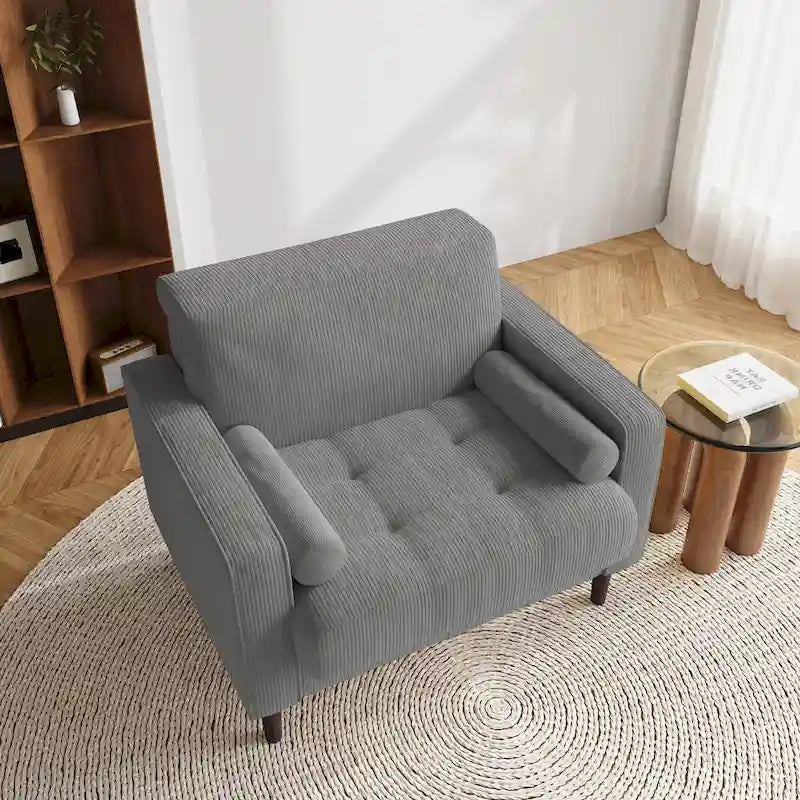 Fauteuil d'appoint large en velours côtelé moderne avec oreillers