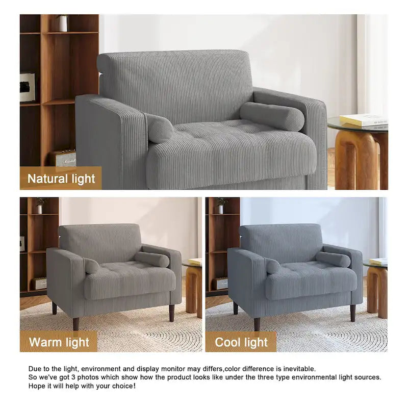 Fauteuil d'appoint large en velours côtelé moderne avec oreillers
