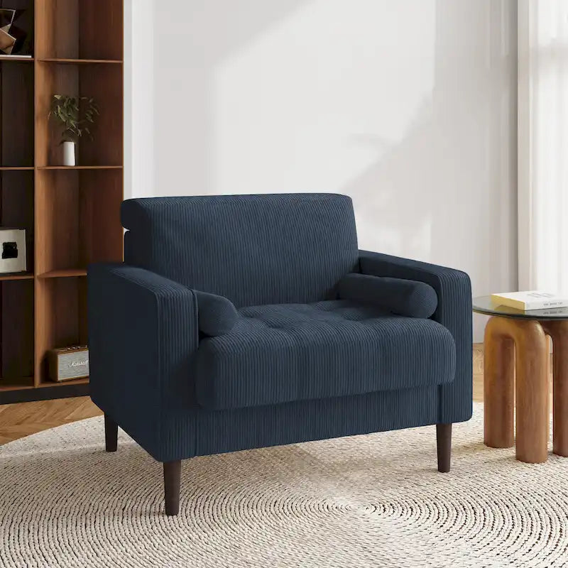 Fauteuil d'appoint large en velours côtelé moderne avec oreillers
