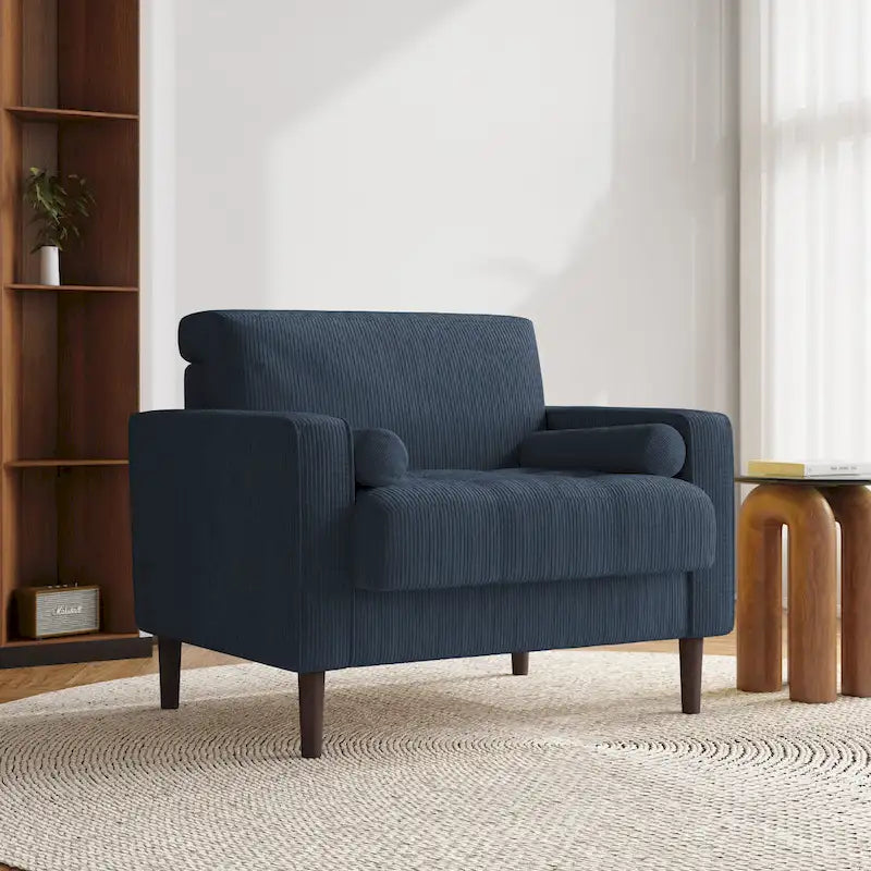 Fauteuil d'appoint large en velours côtelé moderne avec oreillers