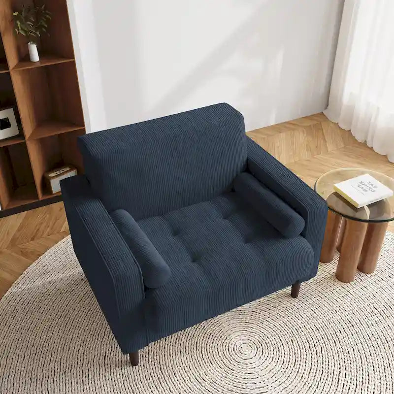 Fauteuil d'appoint large en velours côtelé moderne avec oreillers