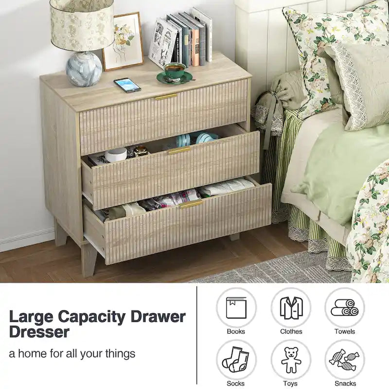 Commode moderne à 3 tiroirs en bois, meuble de rangement pour chambre à coucher