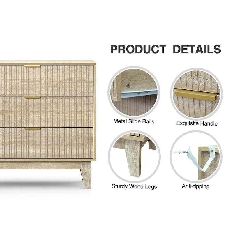 Commode moderne à 3 tiroirs en bois, meuble de rangement pour chambre à coucher