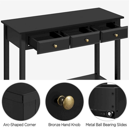 Table console 3 tiroirs avec étagère de rangement