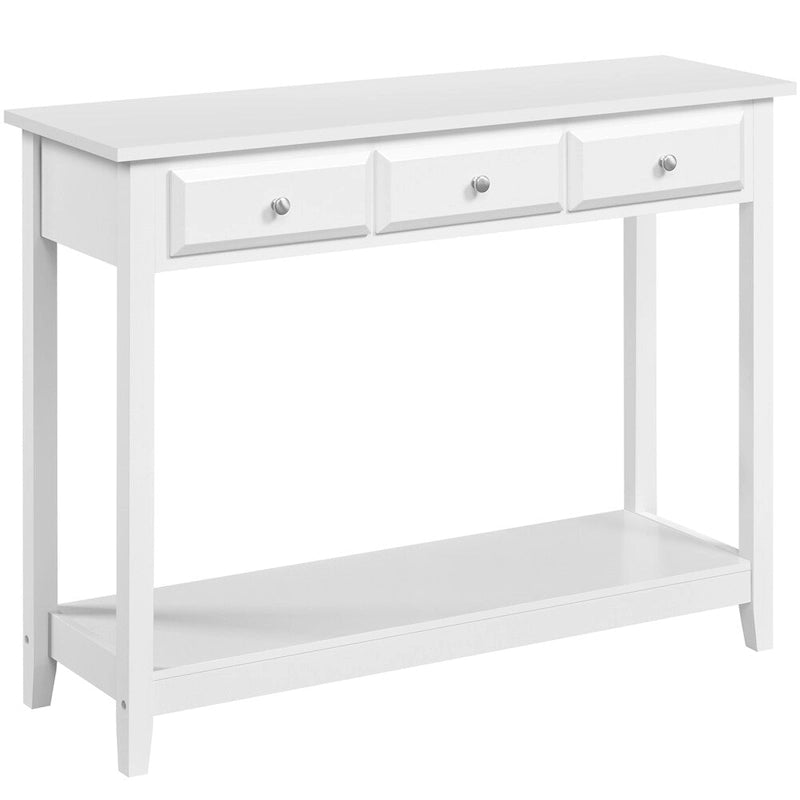 Table console 3 tiroirs avec étagère de rangement