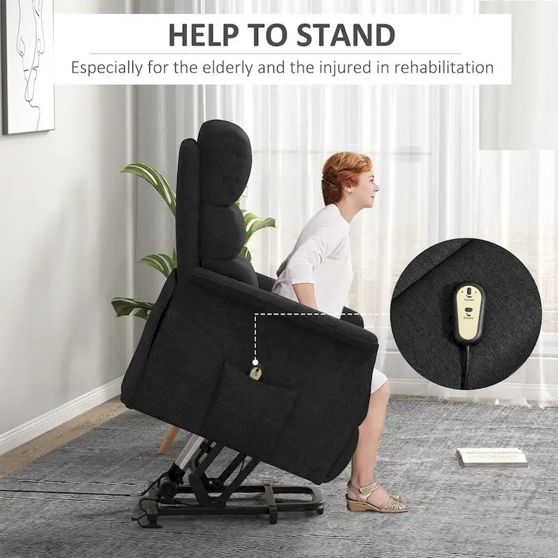 Fauteuil inclinable électrique pour personnes âgées, assemblage facile, fauteuil releveur en tissu avec télécommande, poches latérales pour salon