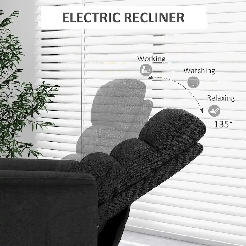 Fauteuil inclinable électrique pour personnes âgées, assemblage facile, fauteuil releveur en tissu avec télécommande, poches latérales pour salon