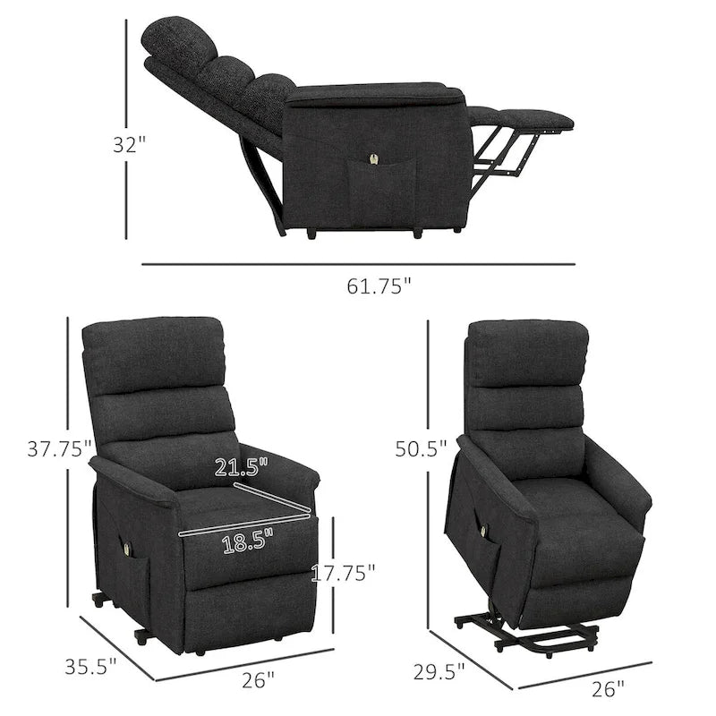 Fauteuil inclinable électrique pour personnes âgées, assemblage facile, fauteuil releveur en tissu avec télécommande, poches latérales pour salon