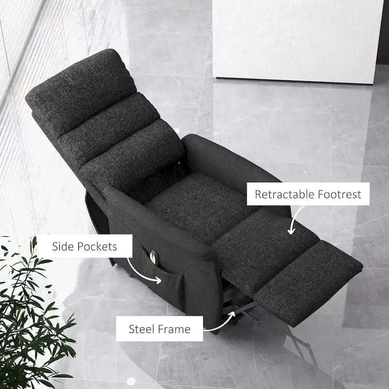 Fauteuil inclinable électrique pour personnes âgées, assemblage facile, fauteuil releveur en tissu avec télécommande, poches latérales pour salon