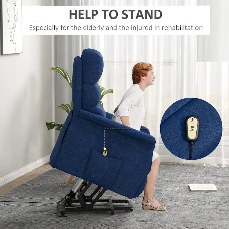 Fauteuil inclinable électrique pour personnes âgées, assemblage facile, fauteuil releveur en tissu avec télécommande, poches latérales pour salon