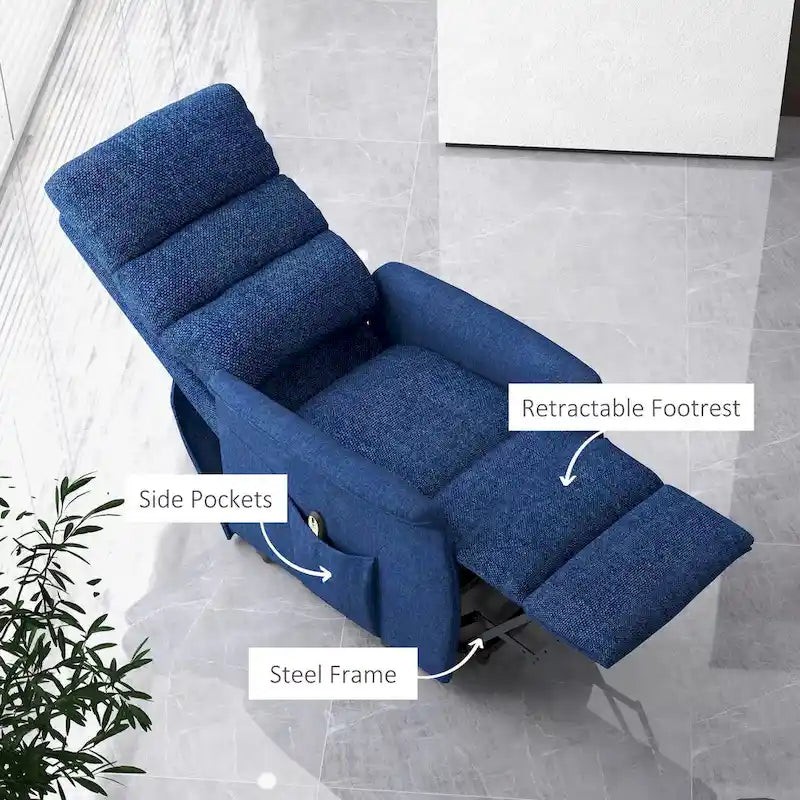 Fauteuil inclinable électrique pour personnes âgées, assemblage facile, fauteuil releveur en tissu avec télécommande, poches latérales pour salon