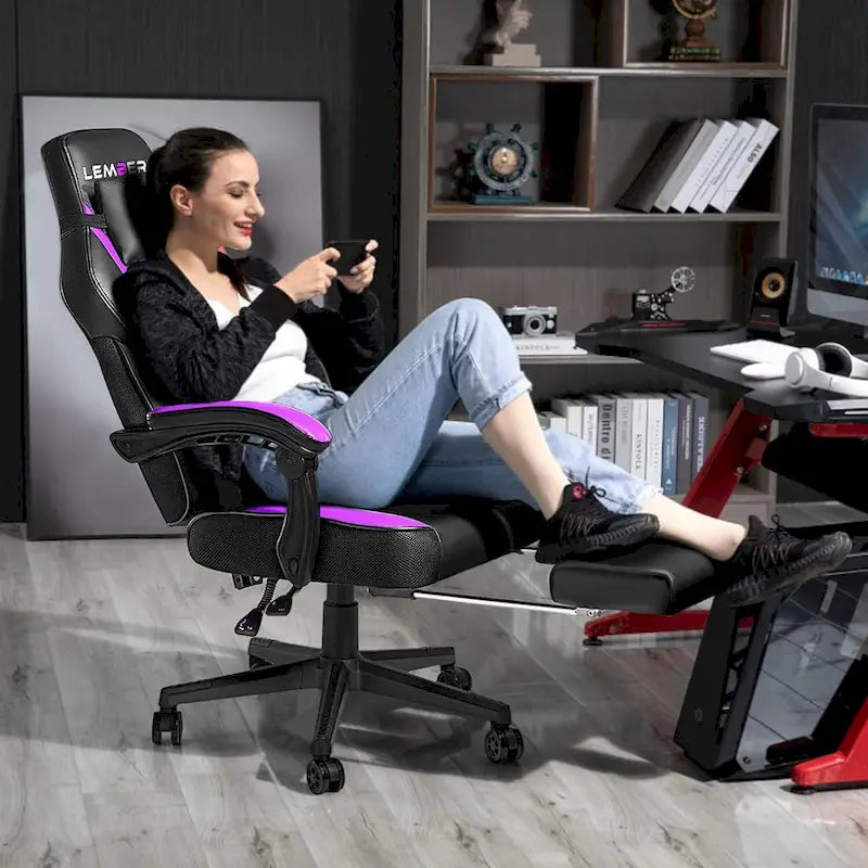 Fauteuil de jeu style course, Fauteuil gamer grande taille 136 kg, Chaise d'ordinateur à dossier haut