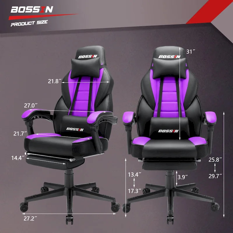 Fauteuil de jeu style course, Fauteuil gamer grande taille 136 kg, Chaise d'ordinateur à dossier haut