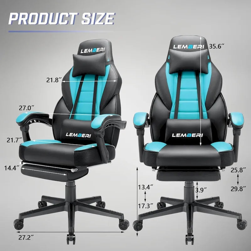 Fauteuil de jeu style course, Fauteuil gamer grande taille 136 kg, Chaise d'ordinateur à dossier haut