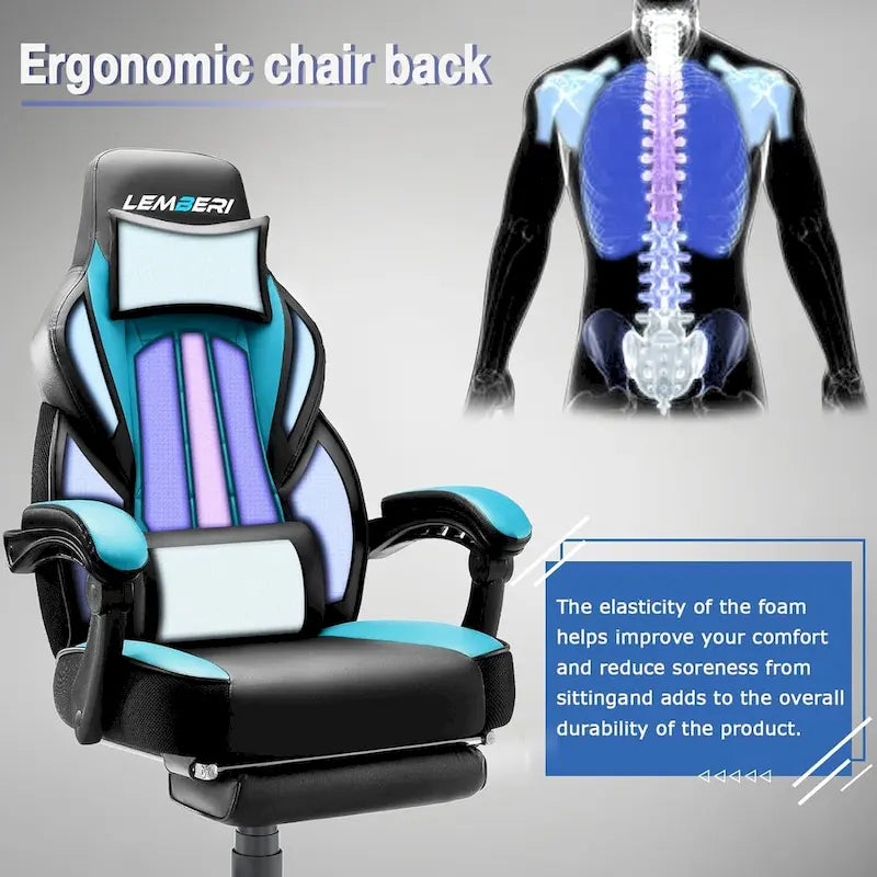 Fauteuil de jeu style course, Fauteuil gamer grande taille 136 kg, Chaise d'ordinateur à dossier haut