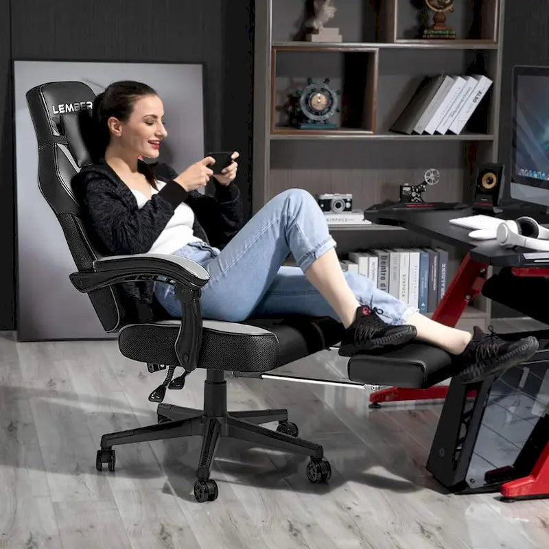 Fauteuil de jeu style course, Fauteuil gamer grande taille 136 kg, Chaise d'ordinateur à dossier haut