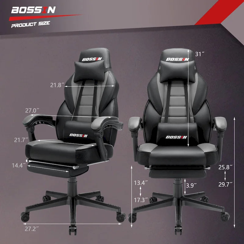Fauteuil de jeu style course, Fauteuil gamer grande taille 136 kg, Chaise d'ordinateur à dossier haut