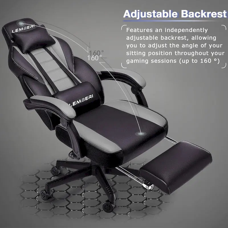 Fauteuil de jeu style course, Fauteuil gamer grande taille 136 kg, Chaise d'ordinateur à dossier haut