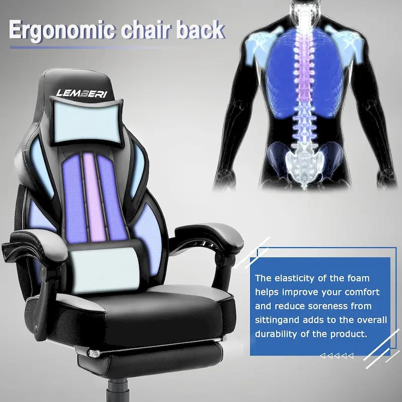 Fauteuil de jeu style course, Fauteuil gamer grande taille 136 kg, Chaise d'ordinateur à dossier haut