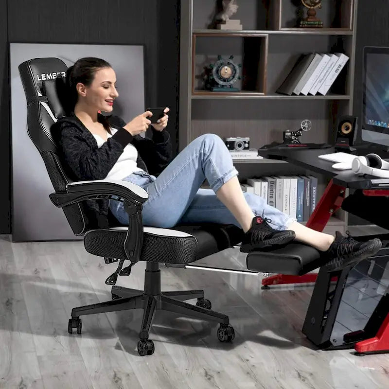 Fauteuil de jeu style course, Fauteuil gamer grande taille 136 kg, Chaise d'ordinateur à dossier haut
