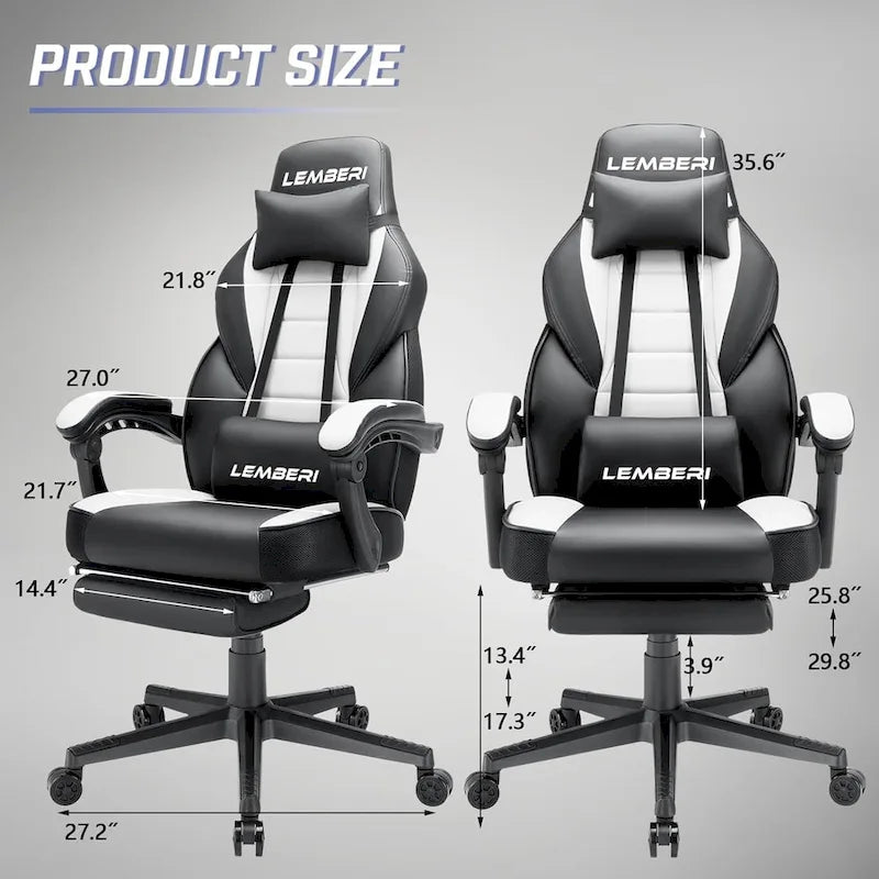 Fauteuil de jeu style course, Fauteuil gamer grande taille 136 kg, Chaise d'ordinateur à dossier haut