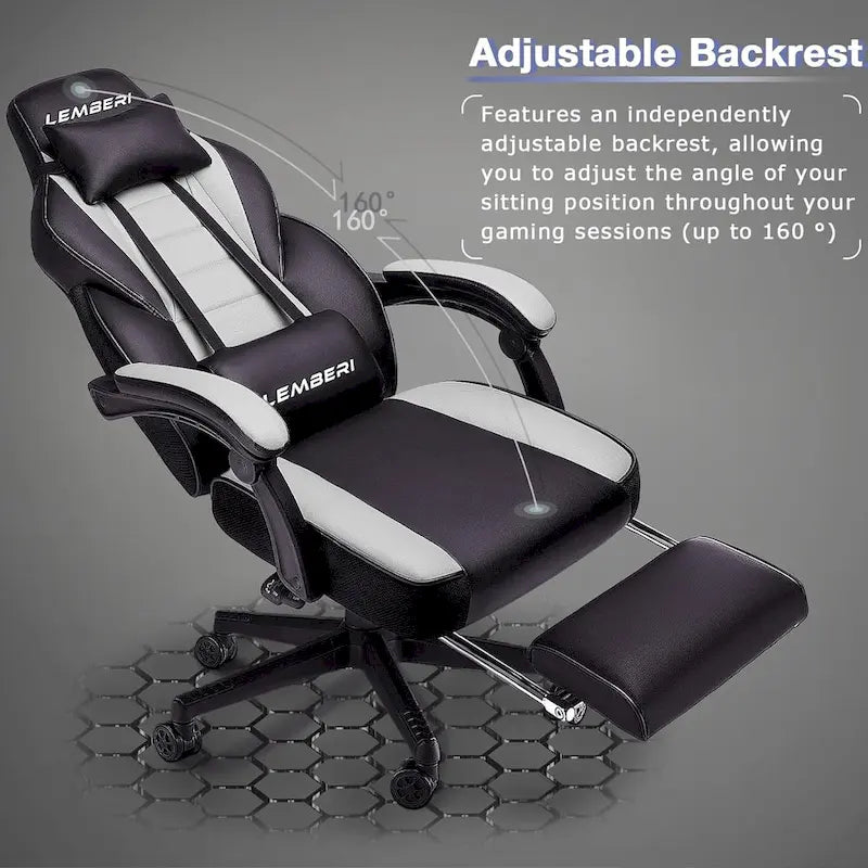 Fauteuil de jeu style course, Fauteuil gamer grande taille 136 kg, Chaise d'ordinateur à dossier haut