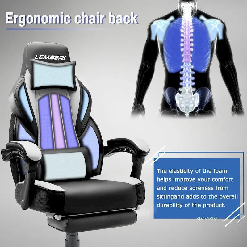 Fauteuil de jeu style course, Fauteuil gamer grande taille 136 kg, Chaise d'ordinateur à dossier haut